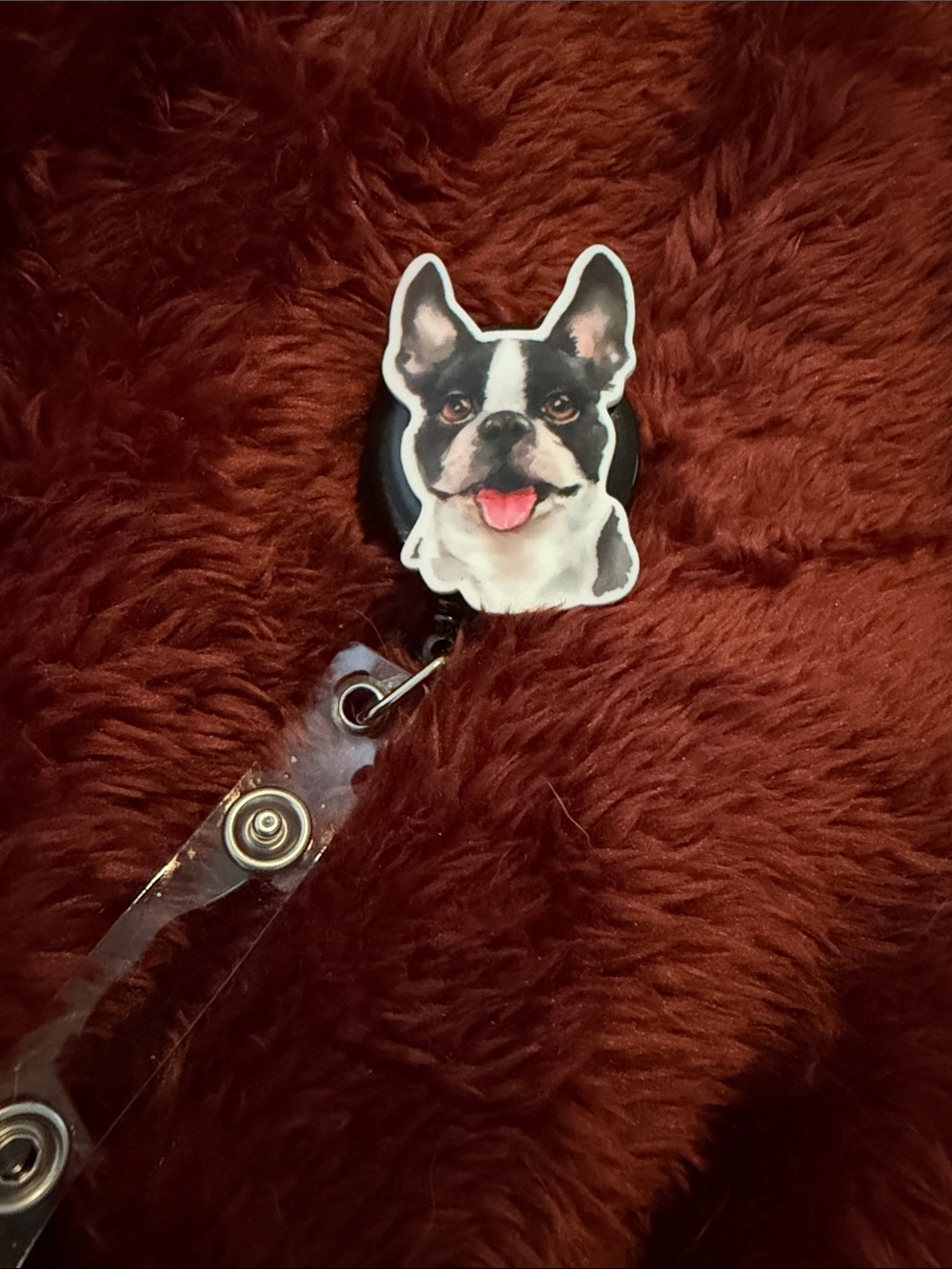 Black and White Boston Terrier Pet ID Badge Reel